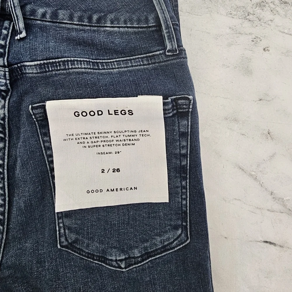 Good American High Rise Good Legs Skinny Extra Stretch‎ Dark Blue Jeans 26 NWT